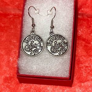 SCORPIO IRON & SILVER DOUBLE SIDED ZODIAC DROP EARRINGS